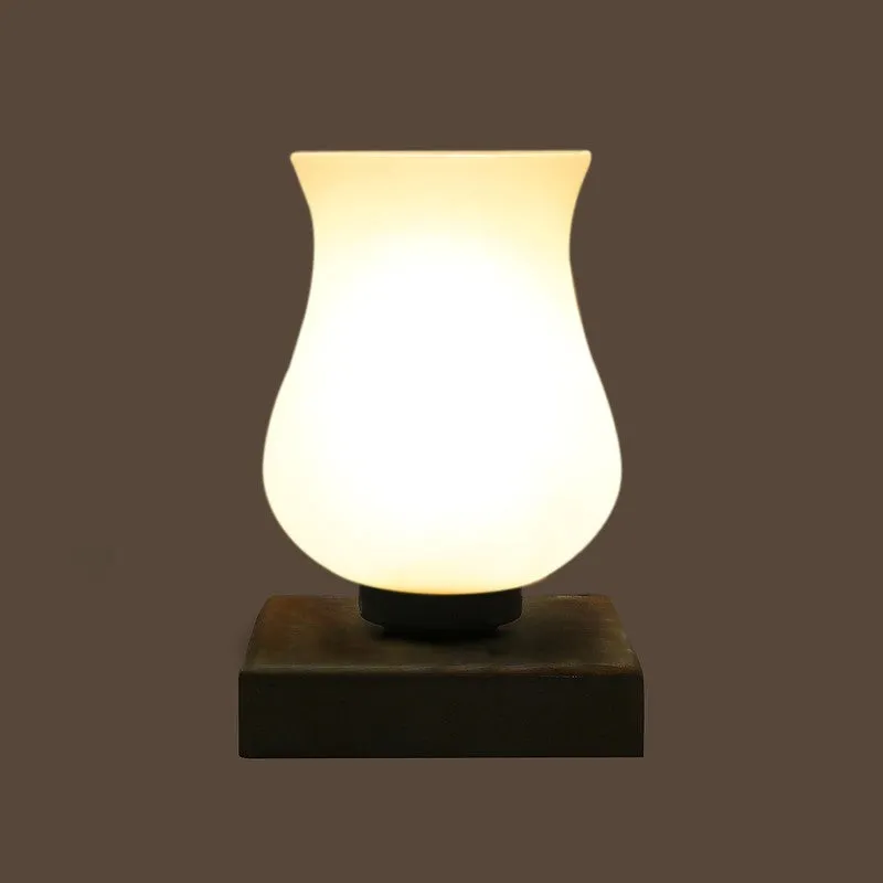 Skylora Glass Table Lamp With Wooden Base - White media 7