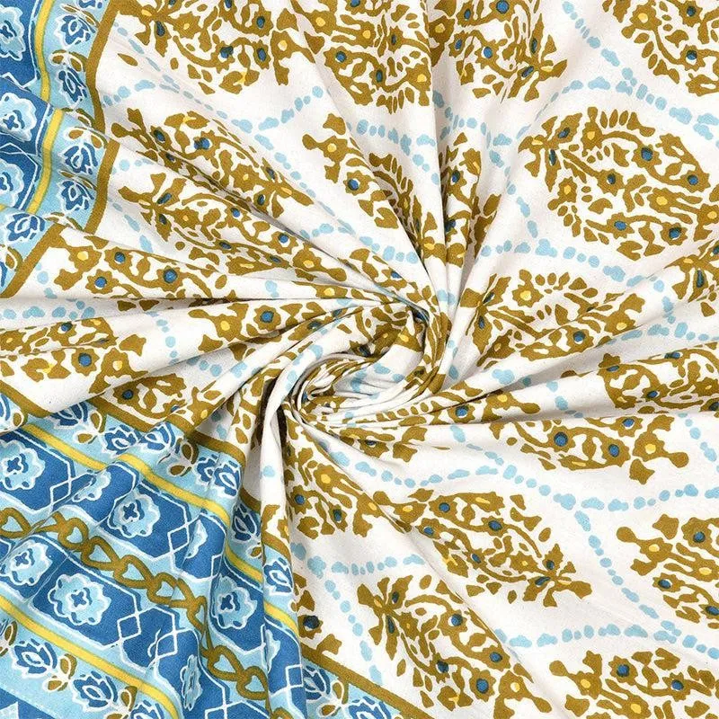 Mahat Ethnic Cotton Bedsheet (Blue,Yellow) - 180 TC media 4