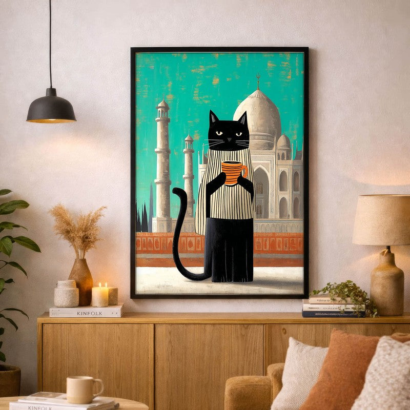 Taj Brew Cat Wall Painting With Frame