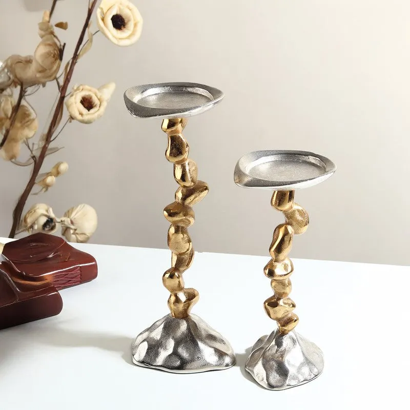 GlowNest Candle Holder (Silver,Gold) - Set of Two media 1
