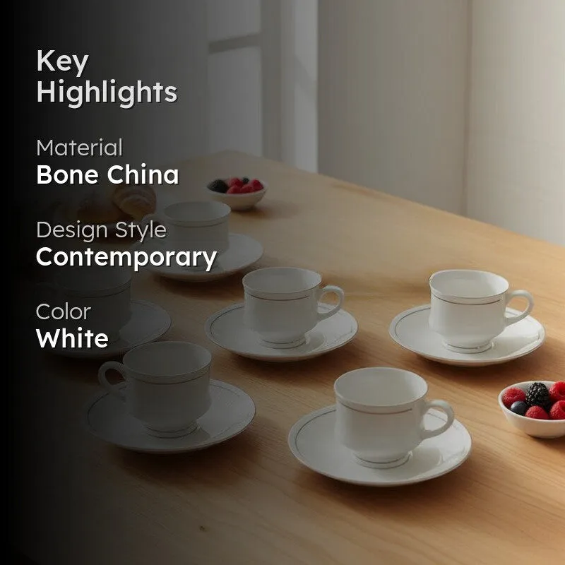 Cadence  Bone China Cup & Saucer (125 ML) - Twelve Piece Set media 2