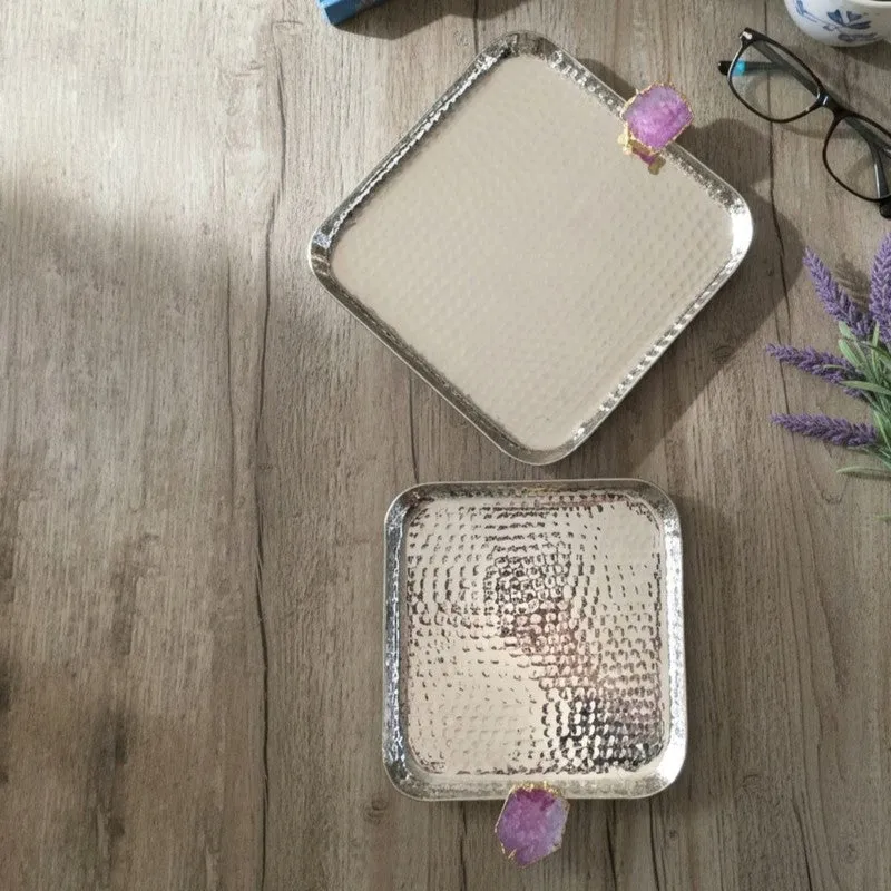 Aurora Edge Hammered (Metal,Agate) Platter (Pink) - Set of Two media 3