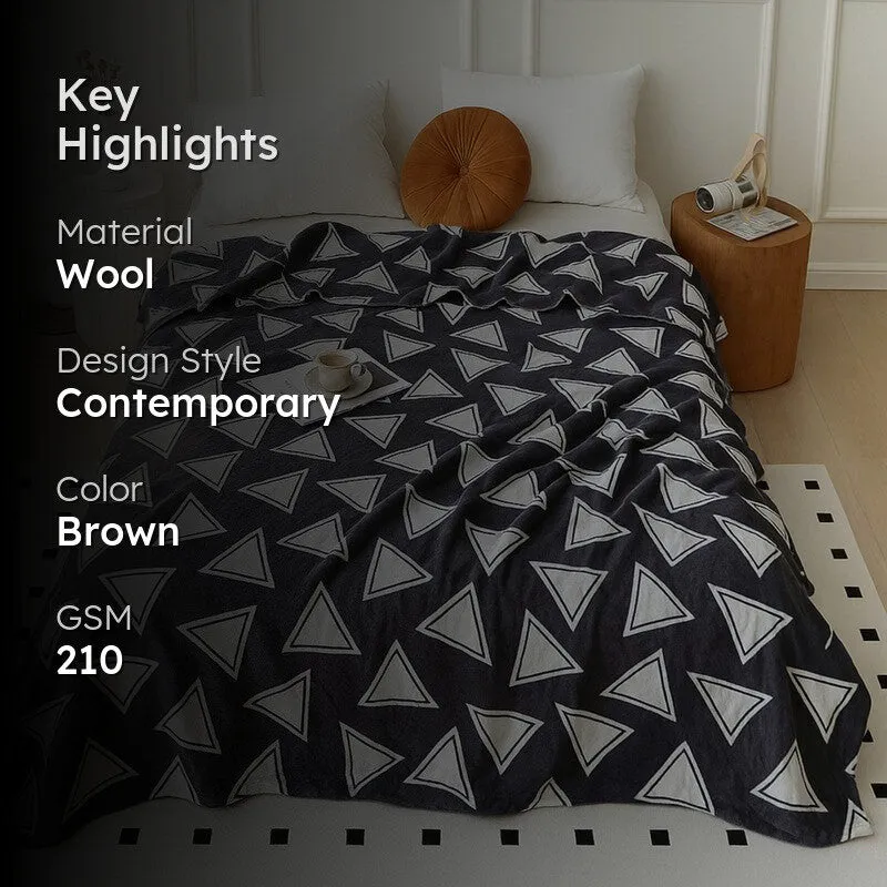 Triyra Geometric Woolen Blanket (Brown) - 210 GSM media 2