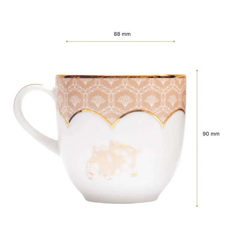 Gilded Legacy Coupe 24k Gold Brushed Porcelain Coffee Mug(300 mL Each/Peach) - Set Of Four media 10