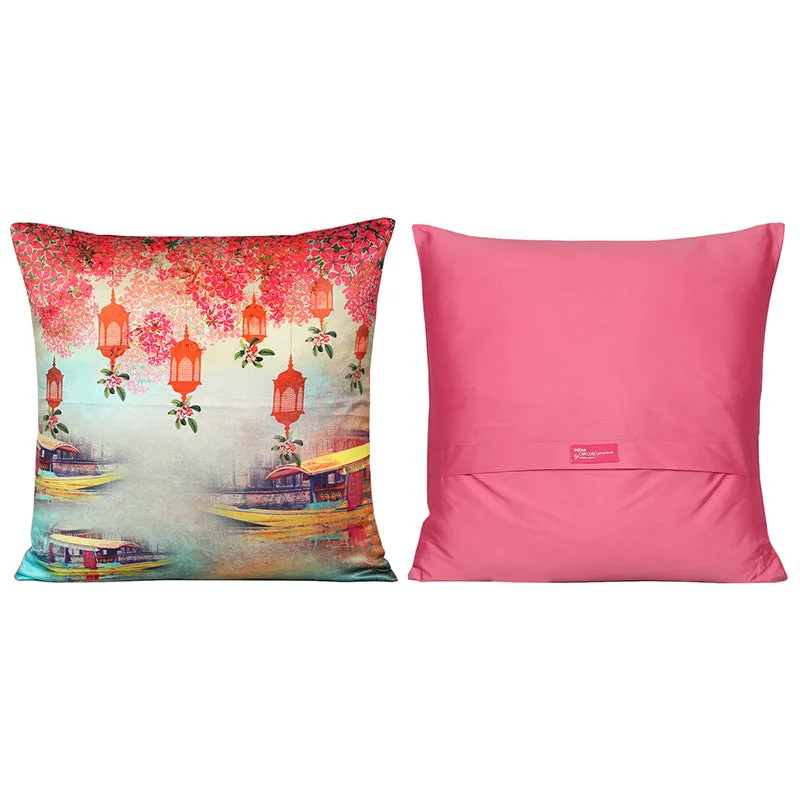 Oriental Crane Printed Satin Cushion Cover - Set Of Five media 4