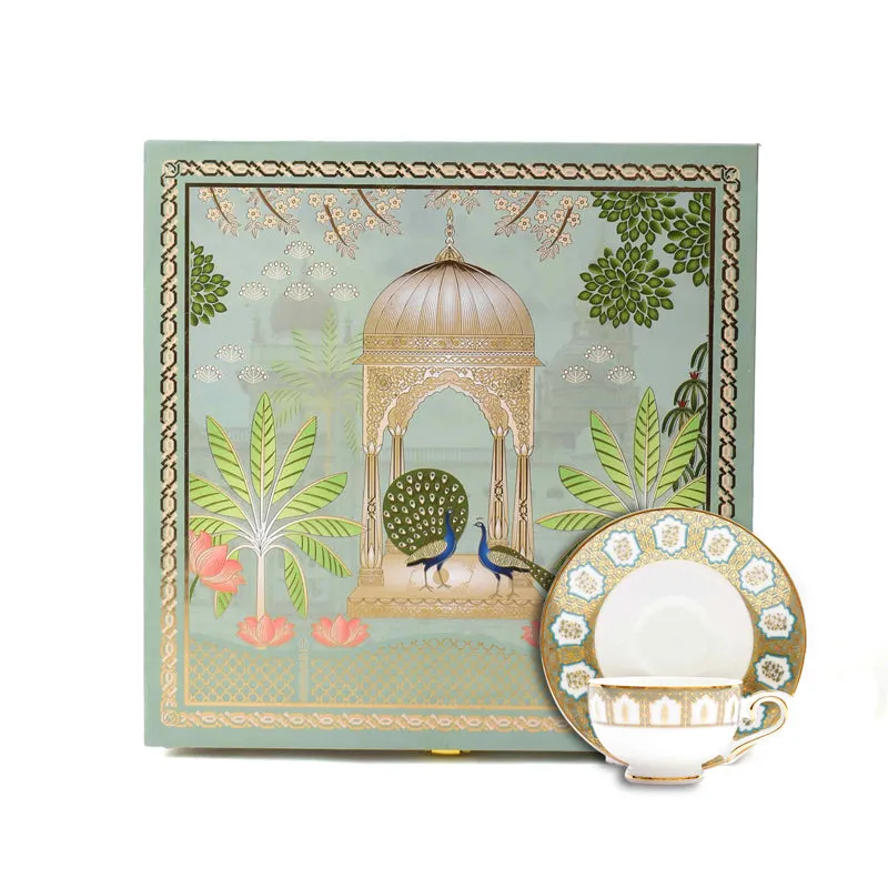 Gilded Chinar 24k Gold Brushed Porcelain Tea Cup & Saucer (280 mL) - Set of Six media 7