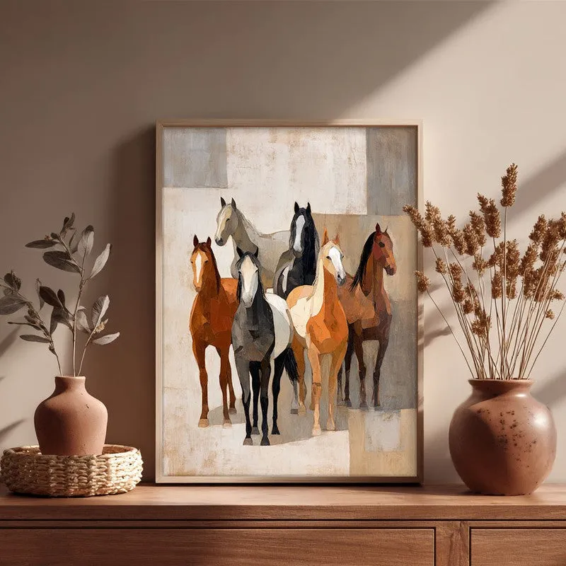 Modern Rustic Horse Wall Painting With Brown Frame media 6