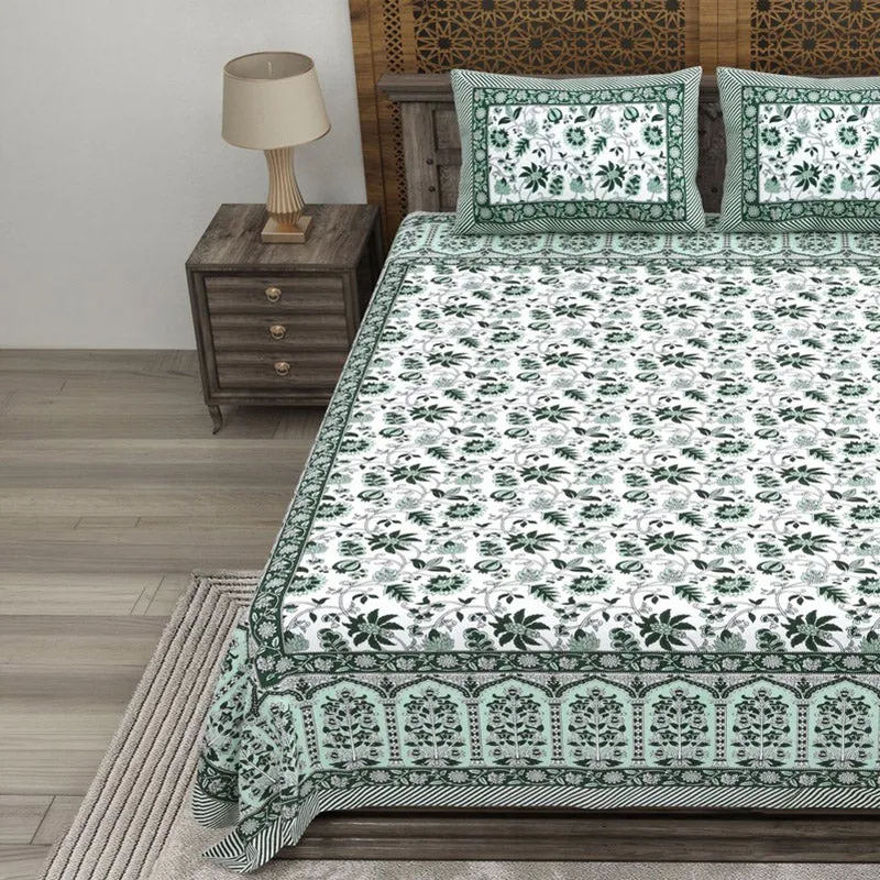 Craftet Cotton Bedsheet (Green,White) - 240 TC media 3
