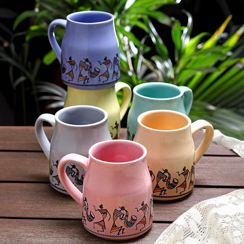 Tribal Ceramic Tea Cup (220 mL Each) - Set of Six media 1