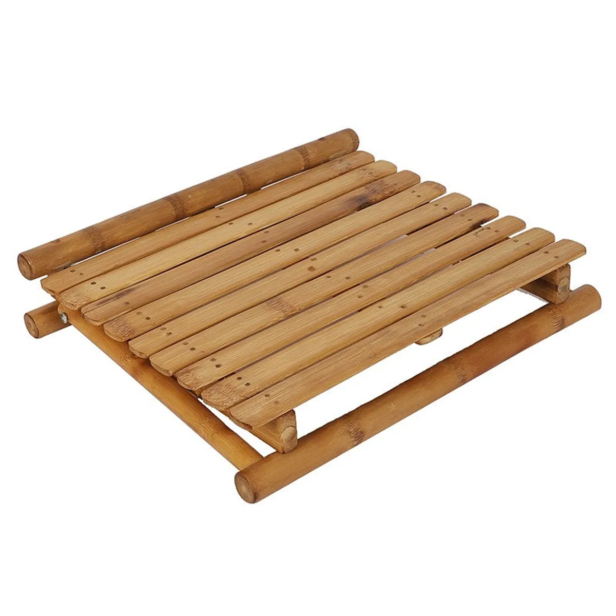 Angled view highlighting the natural bamboo slats and supports