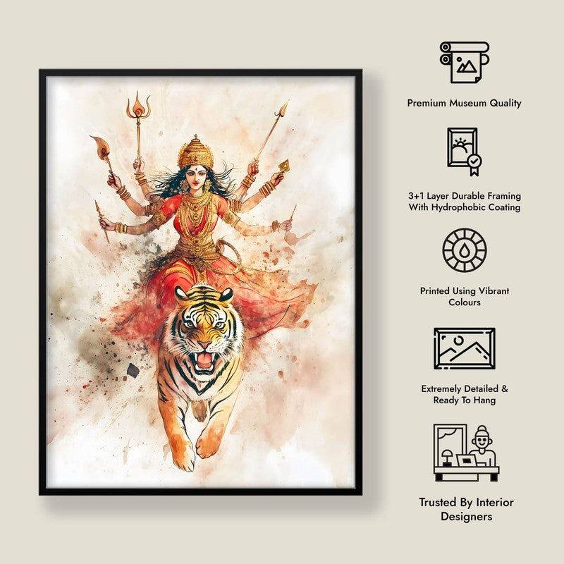 Shakthi Roar Spiritual Archival Paper Wall Painting With Frame - Black media 8