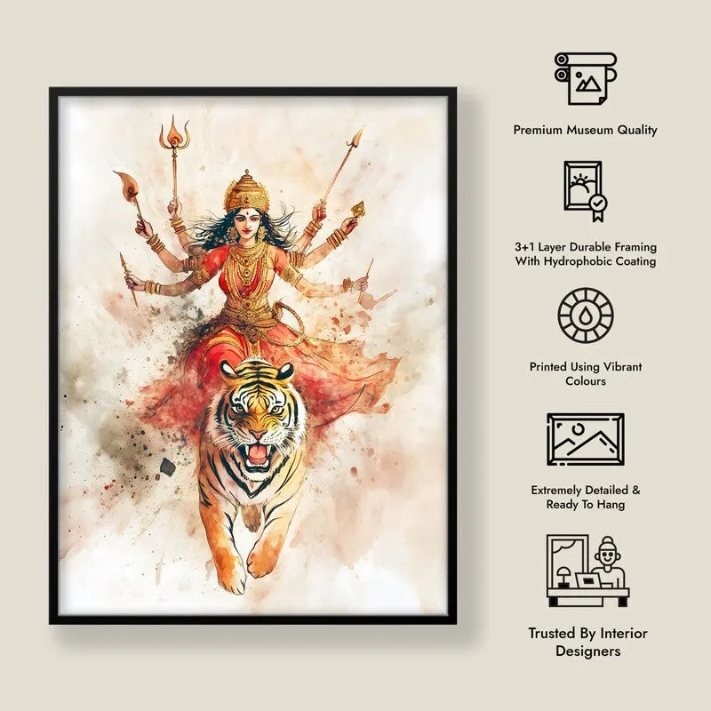 Shakthi Roar Spiritual Archival Paper Wall Painting With Frame - Black media 8