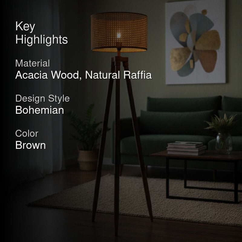 Tripod Glow Acacia Wood Floor Lamp media 2