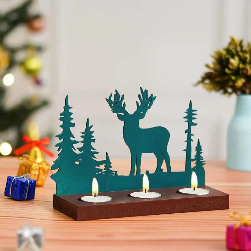 Dasher Wood Christmas Tea Light Holder - Green media 1