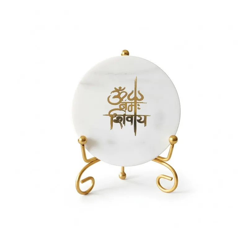 Om Namah Shivay Marble Showpiece With Stand - White media 3