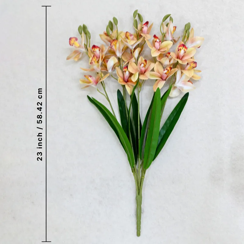 Faux Everlasting Cymbidium Everlasting Orchid Flower Stick - Peach - 4