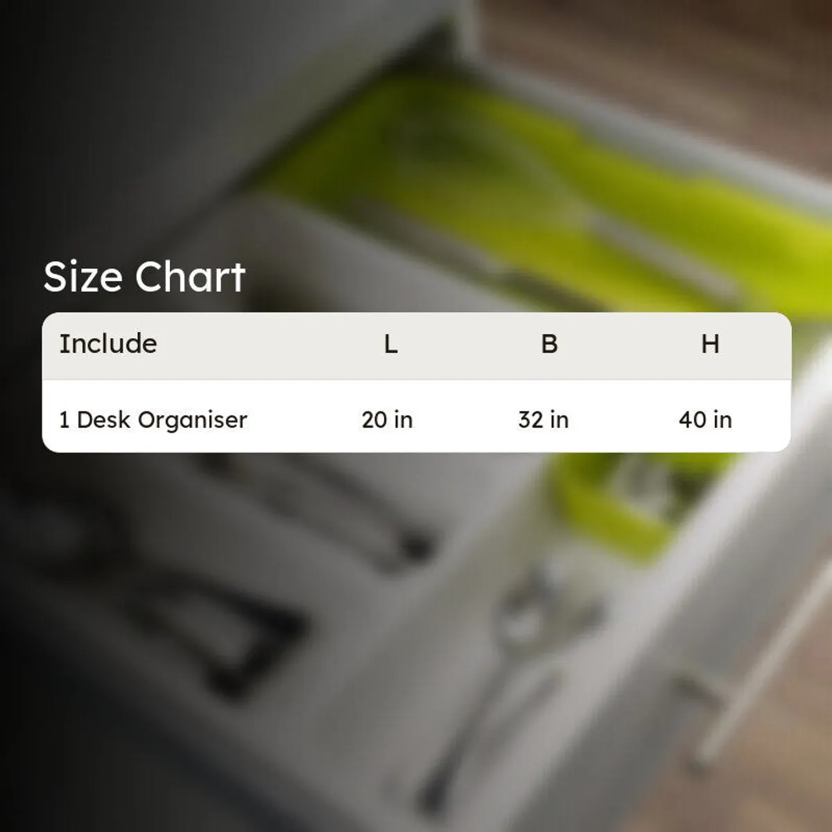 White and lime-green organiser shown inside a drawer