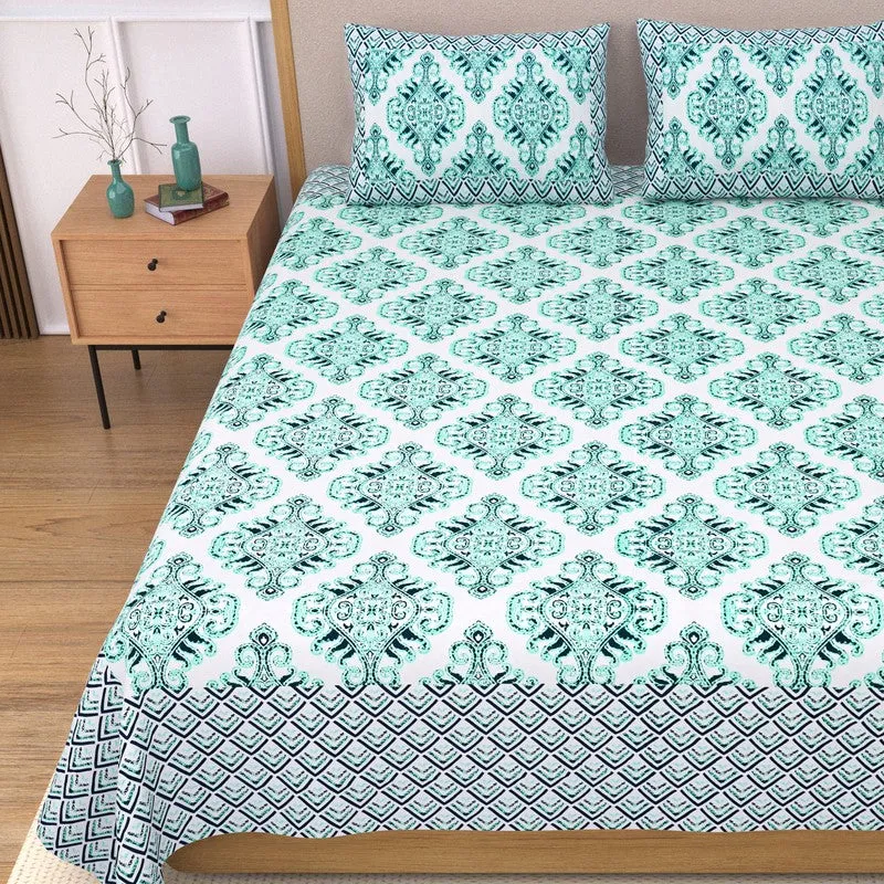 Bedlyn Ethnic Cotton Bedsheet (Blue) - 240 TC media 4