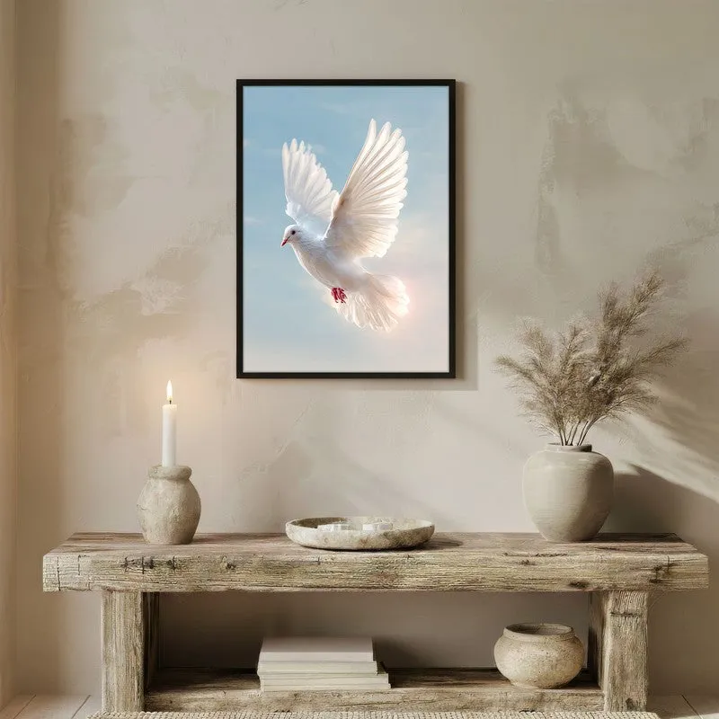 White Dove Ascending Archival Paper Wall Painting With Black Frame media 3