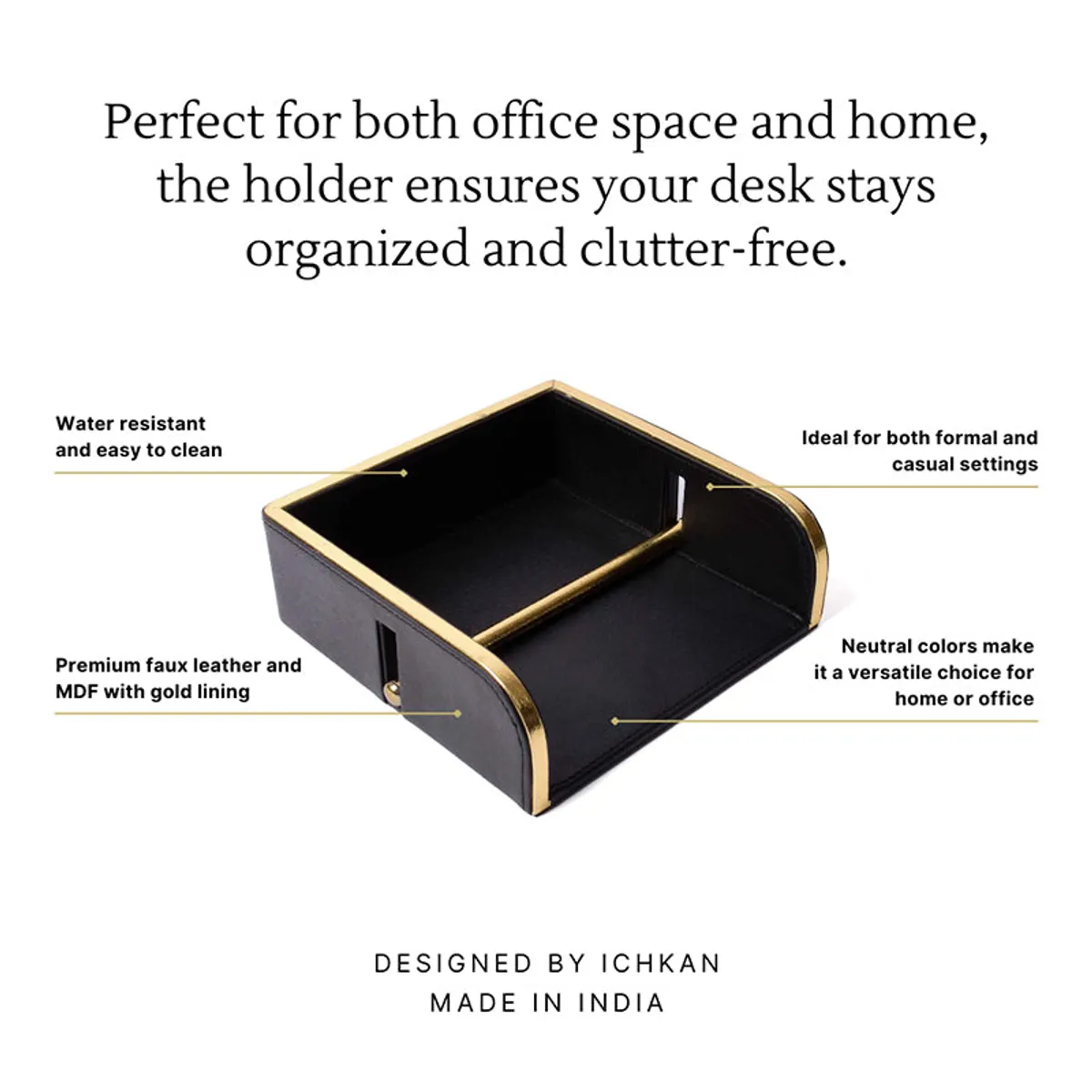 Close-up of the black textured surface and gold trim
