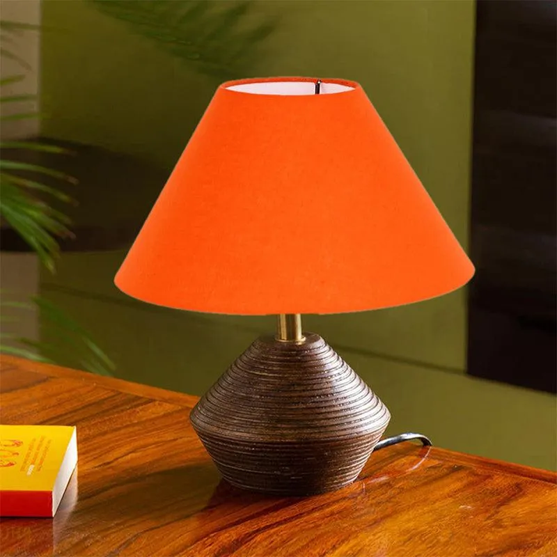 Yami Cone Wooden Table Lamp - Brown,Orange media 1