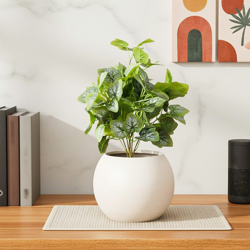 Artificial Frosted Grape Ivy Leaf Plant With Black Fiber Pot - 1 Feet