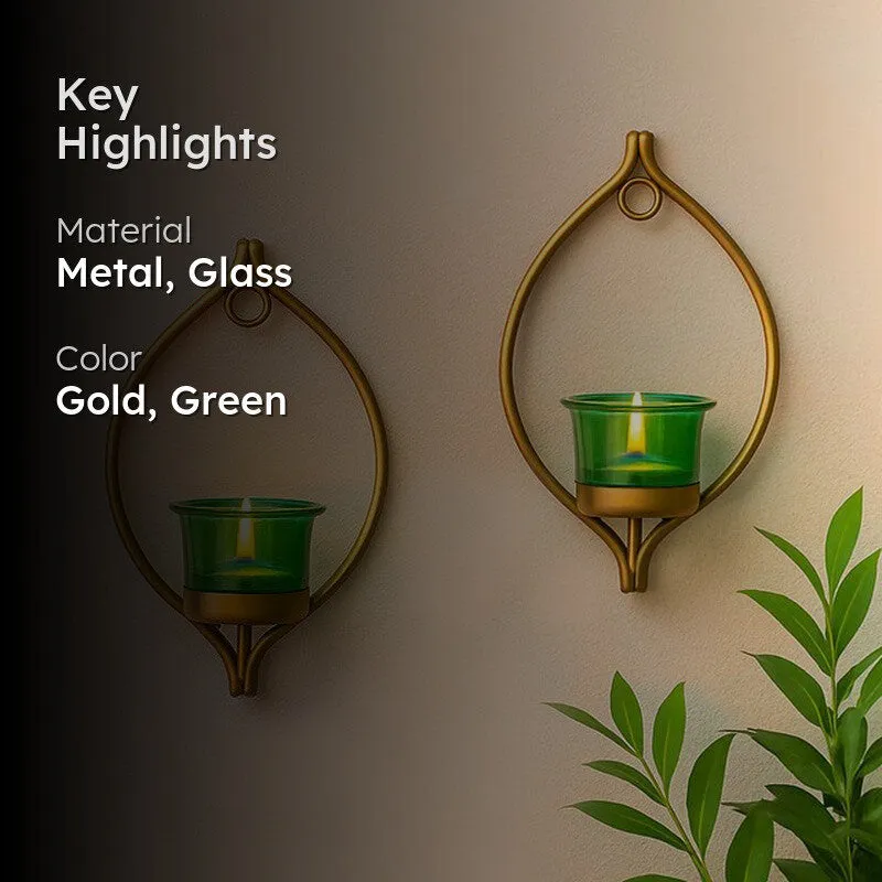 Leafy Sconce Candle Holder (Green) - Set Of Two media 2