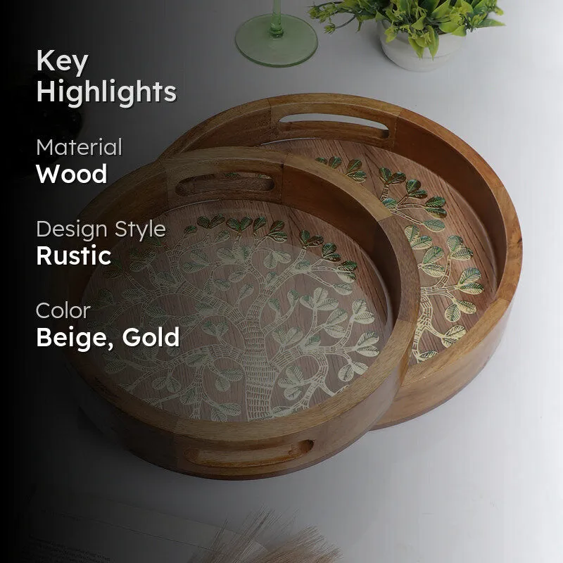 Sona Patta Round Wooden Serving Tray - Set of Two media 2