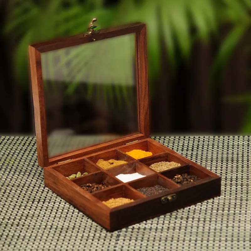Aroma Sheesham Wood Rectangle Masala Box - Two Piece Set media 3
