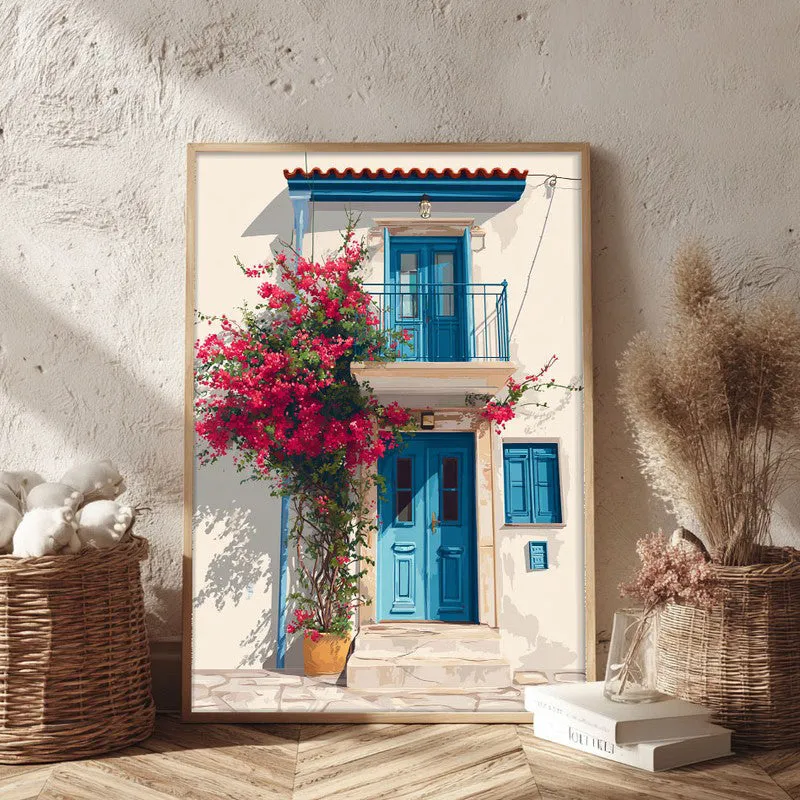 Santorini Canvas Wall Painting - Brown Frame media 3