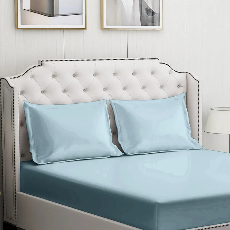Plusherie Solid Cotton Bedsheet (Ice Blue ) - 600 TC media 5