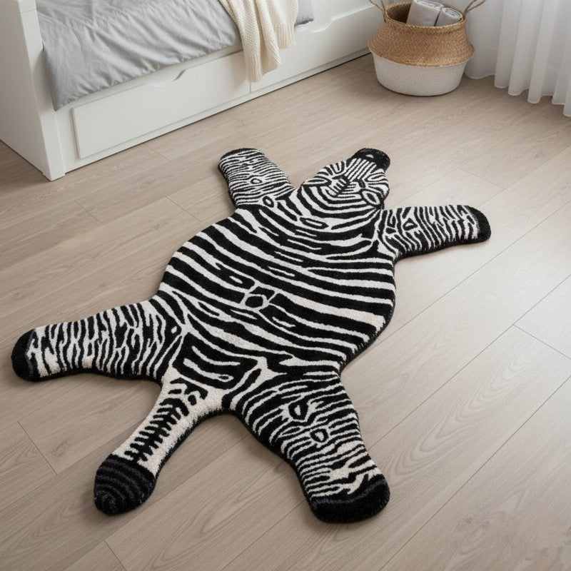 Zebra Safari Cotton Carpet - Black & White - 3 x 6 ft