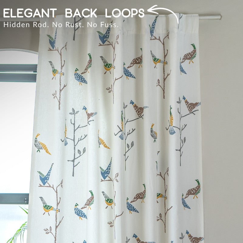 Tranquebar Home Nature Wings I Cotton Curtains(Blue) - Set Of Two media 3