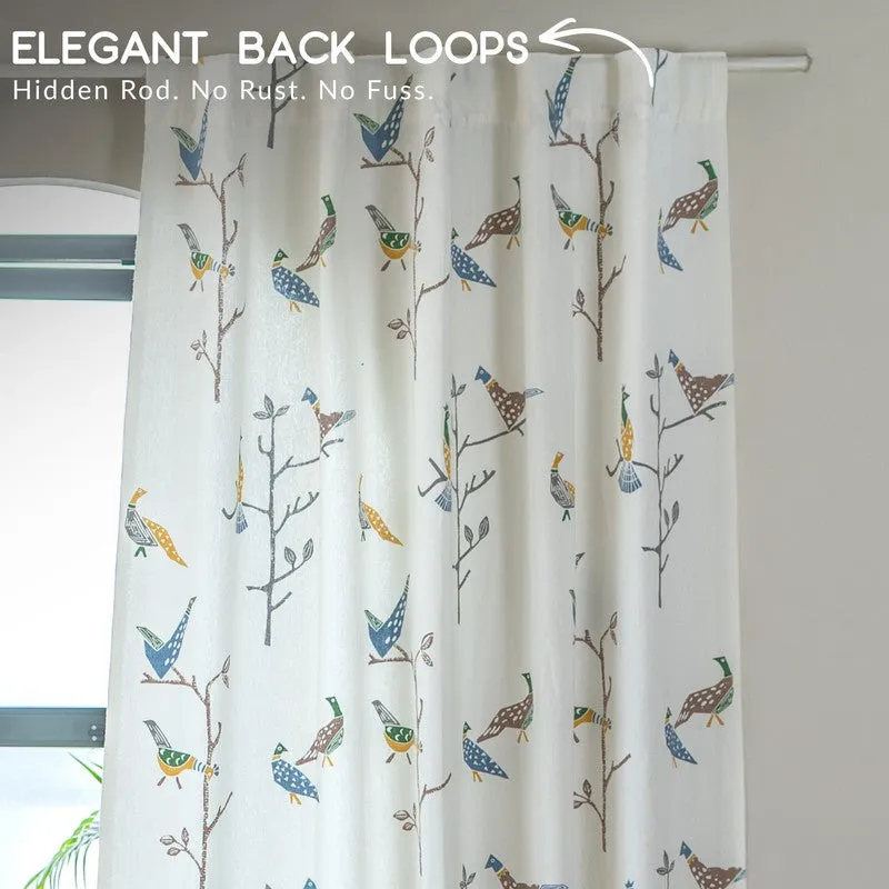 Tranquebar Home Nature Wings I Cotton Curtains(Blue) - Set Of Two media 3