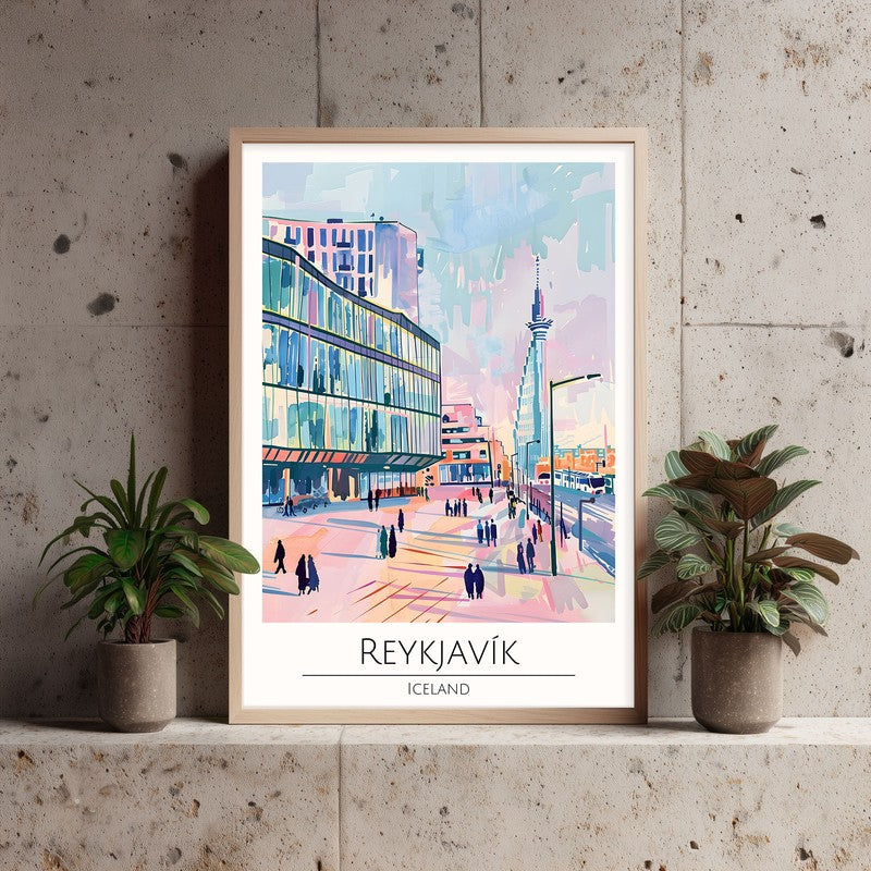 Vintage Reykjavik Framed Canvas Archival Canvas Wall Painting - Natural Brown Frame media 3