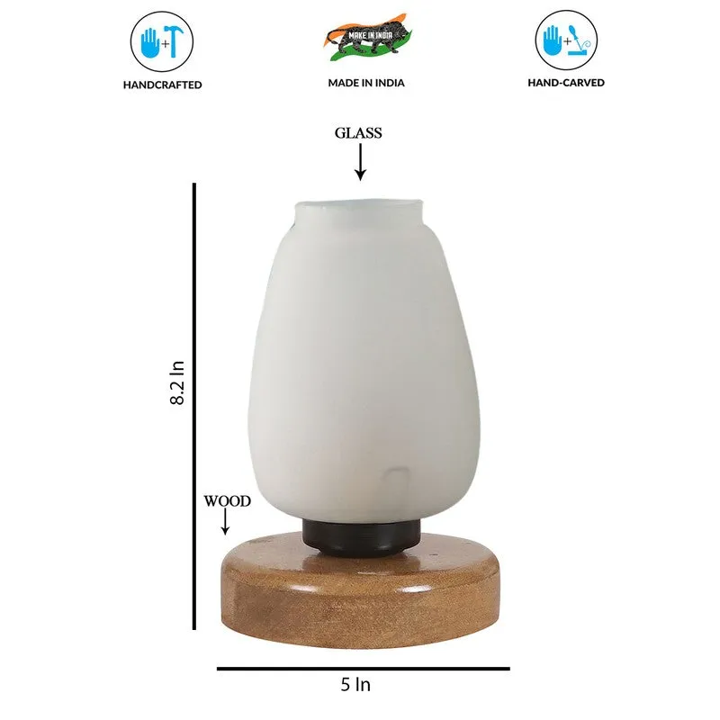 Skylyn Glass Table Lamp With Wooden Base - White media 8