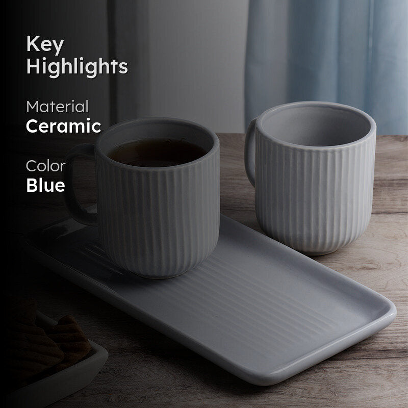 Vantera Blue Ceramic Mug And Tray (220 ML) - Three Piece Set media 2