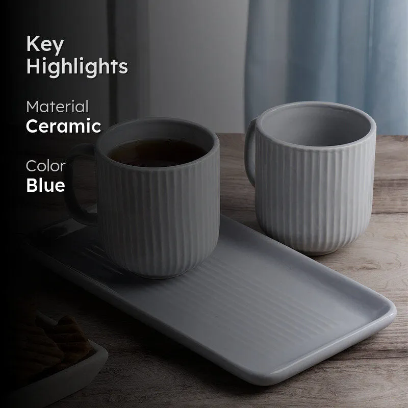 Vantera Blue Ceramic Mug And Tray (220 ML) - Three Piece Set media 2