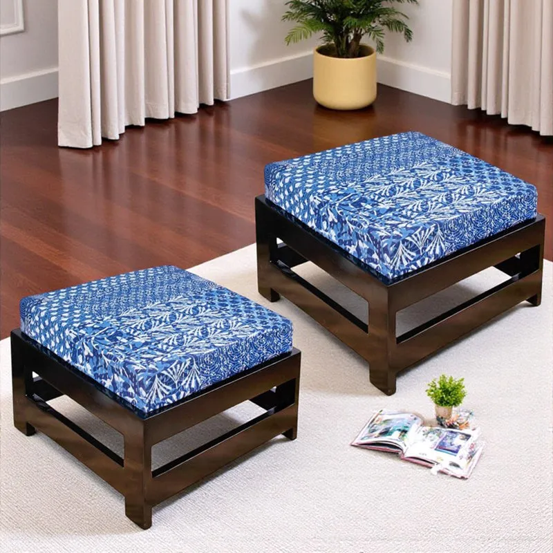 Mavro Sheesham Wooden Bench with Cushions (Blue) - Four Piece Set media 1