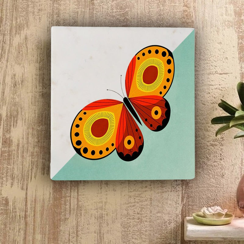 Vibrant Butterfly Elegance Marble  Wall Art - 10 Inches