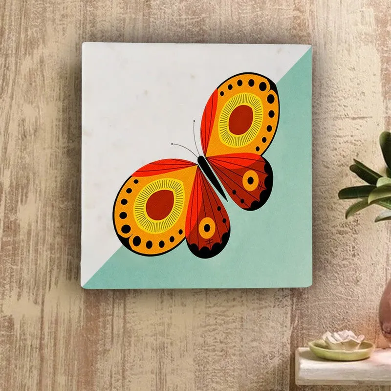 Vibrant Butterfly Elegance Marble  Wall Art - 10 Inches media 1