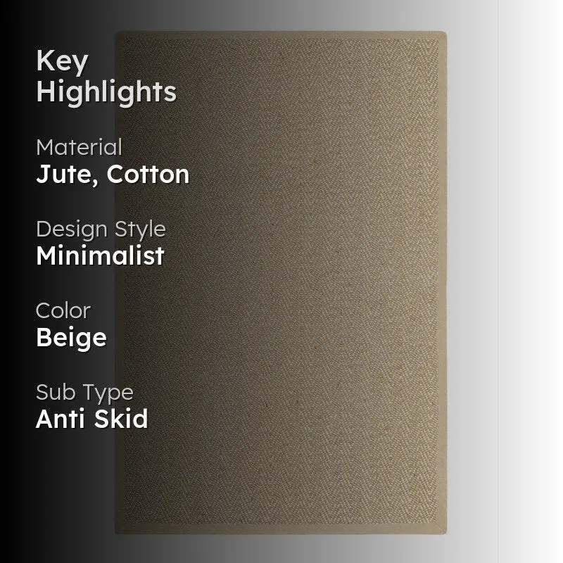 Saral Home ChevronTread Anti-Slip Jute Cotton Area Rug - Beige media 2