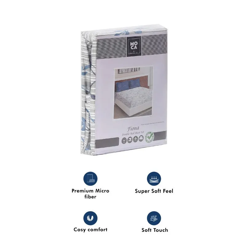 Monte Carlo Flora Form Cotton Bedsheet (White,Blue) - 104 TC media 11