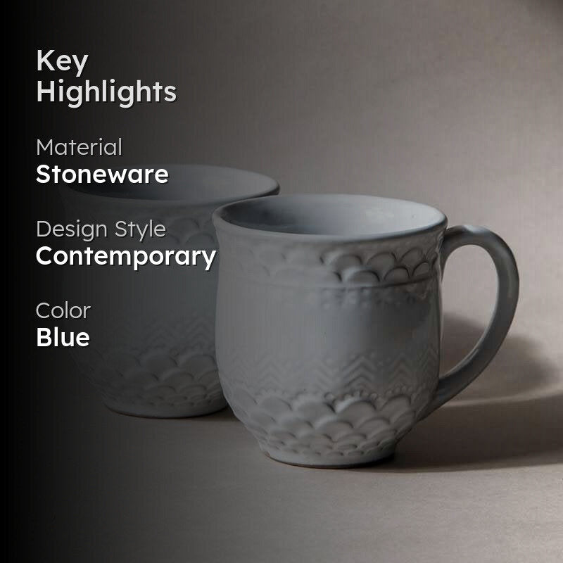 Scallop Stoneware Coffee Mug (440 mL Each/White) - Set of Two media 2