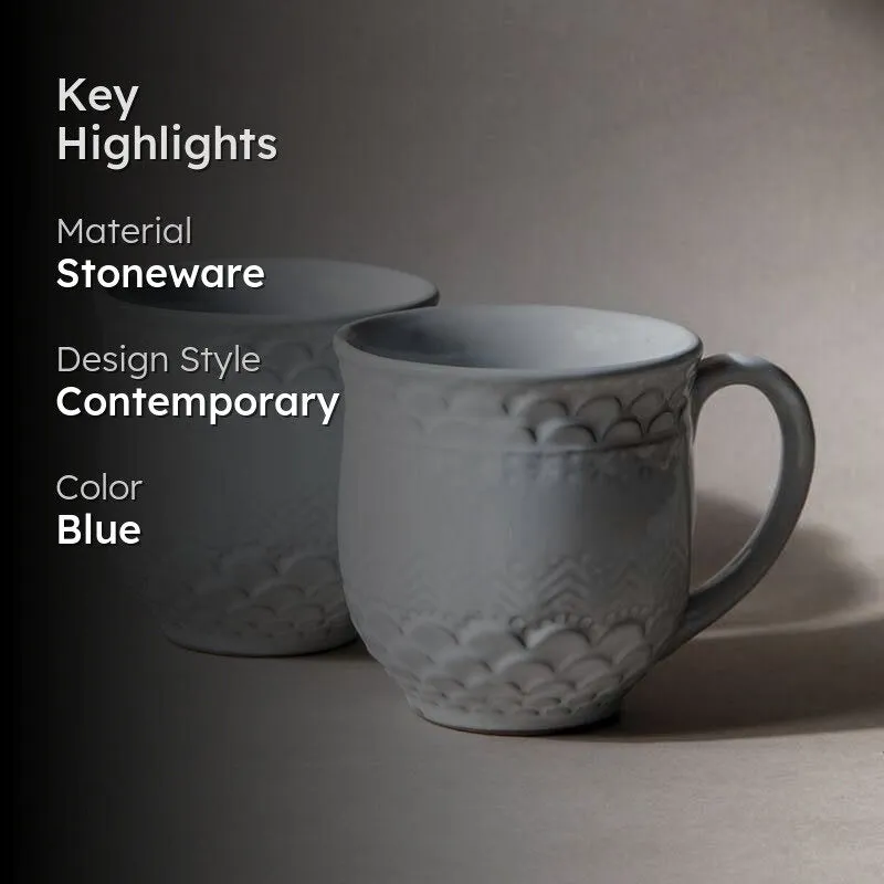 Scallop Stoneware Coffee Mug (440 mL Each/White) - Set of Two media 2