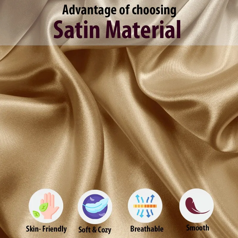 Close-up of the smooth, lustrous gold satin fabric.