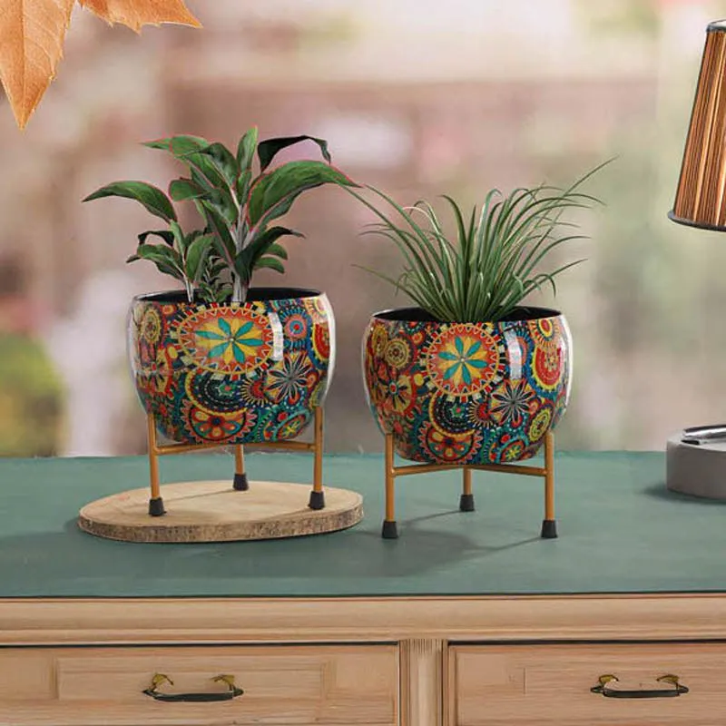 Mithuna Ethnic Handcrafted Planter With Stand - Four Piece Set media 3