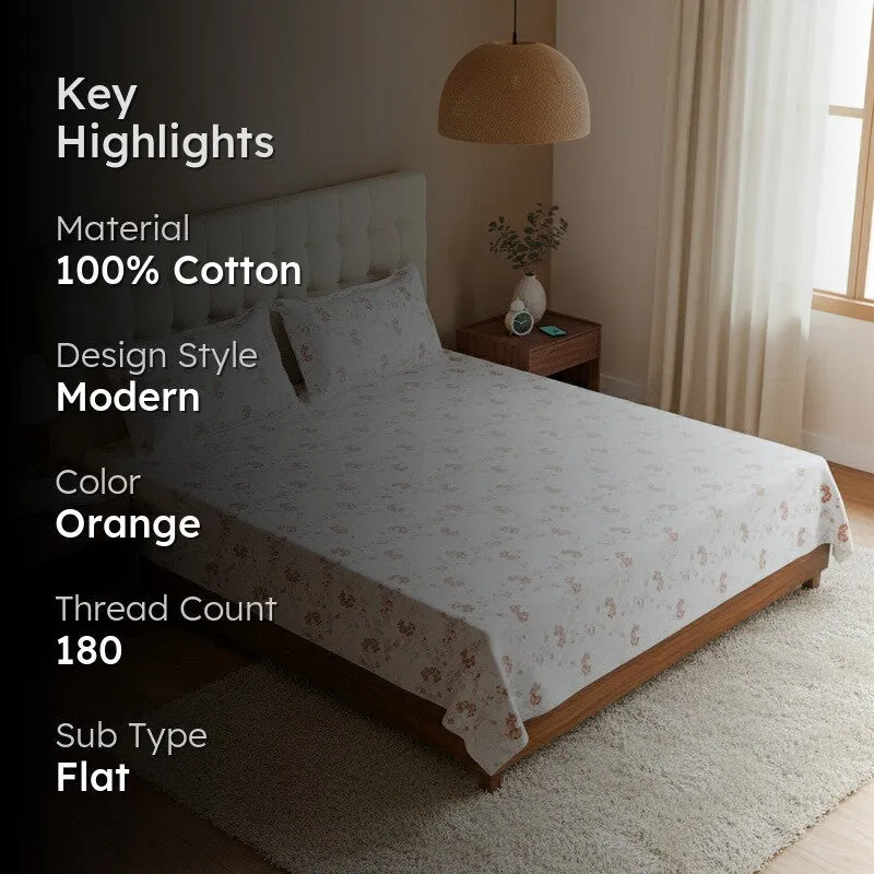 Nivara Floral Cotton Bedsheet (White,Red) - 180 TC media 2