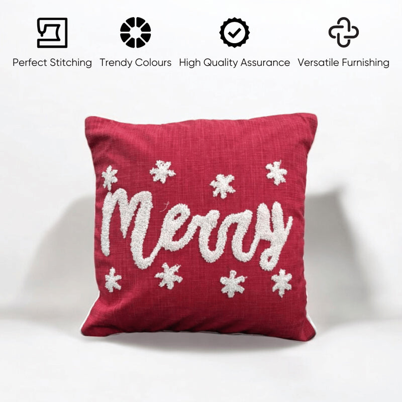 Scarlet Joy Cotton Christmas Cushion Cover media 5