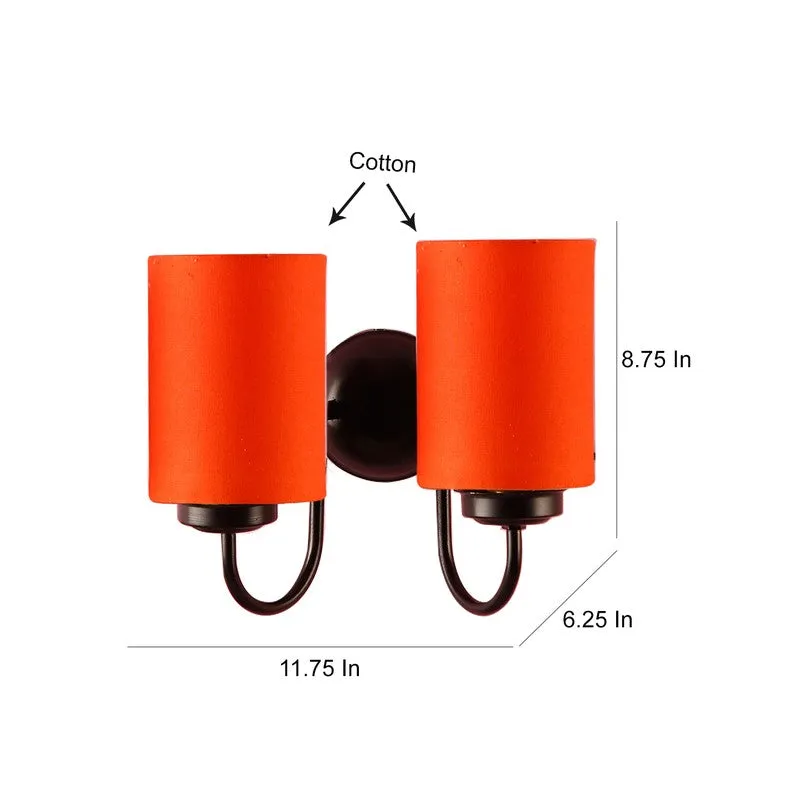 Orange dual wall lamp with cylindrical shades and central round mount